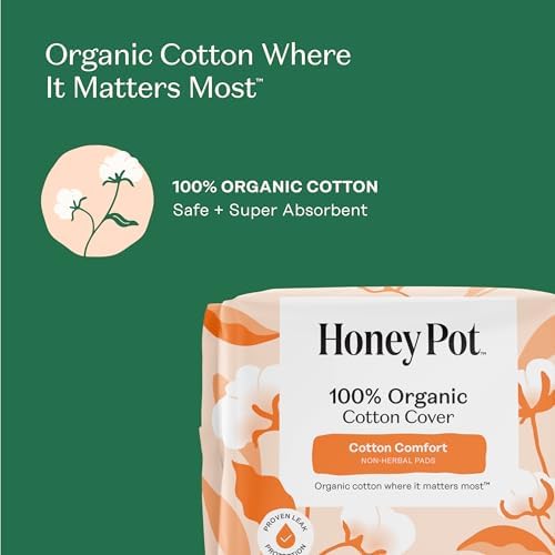 The Honey Pot Company - Sanitary Pads for Women - Non-Herbal Regular Flow w/Wings - Organic Cotton Cover & Ultra-Absorbent Pulp Core - Feminine Care - 20 ct