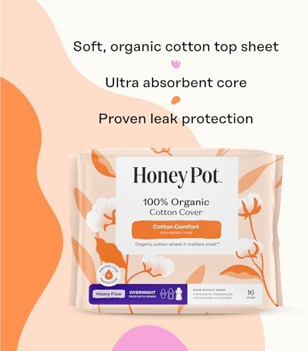 The Honey Pot Company - Sanitary Pads for Women - Non-Herbal Regular Flow w/Wings - Organic Cotton Cover & Ultra-Absorbent Pulp Core - Feminine Care - 20 ct
