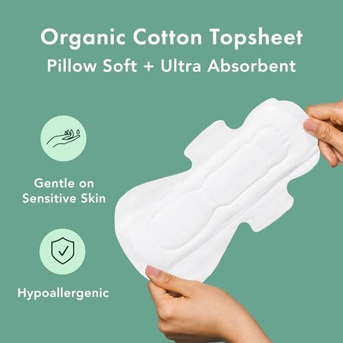 Rael Organic Cotton Cover Pads - Regular Absorbency, Unscented, Ultra Thin Pads with Wings for Women (56 Total)