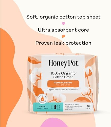 The Honey Pot Company - Sanitary Pads for Women - Non-Herbal Regular Flow w/Wings - Organic Cotton Cover & Ultra-Absorbent Pulp Core - Feminine Care - 20 ct