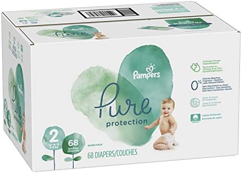Pampers Pure Protection Baby Diapers, Size 2 (12-18 lbs), 120 Count, Up to 100% Leakproof, Premium Plant-Based Skin Protection, Hypoallergenic Soft Diapers