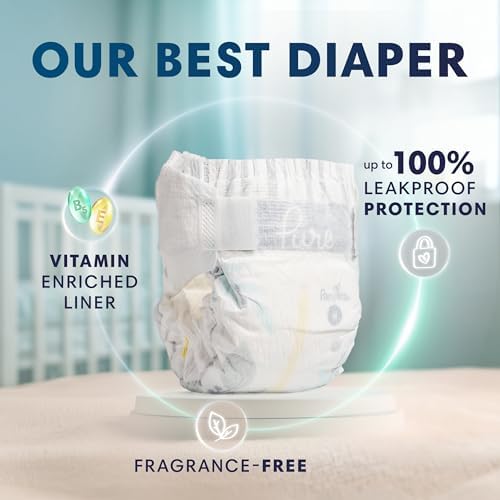 Pampers Pure Protection Baby Diapers, Size 2 (12-18 lbs), 120 Count, Up to 100% Leakproof, Premium Plant-Based Skin Protection, Hypoallergenic Soft Diapers
