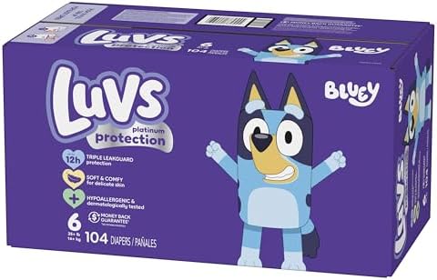 Luvs Size 4 Baby Diapers, Platinum Protection Bluey Diapers for Day & Night, Size 4, 198 Count (Packaging May Vary)