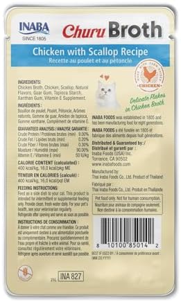 INABA Churu Broth for Cats Senior 10+, Side Dish Pouch, 1.4 Ounces per Pouch, 12 Pouches Total, Chicken & Tuna Recipe