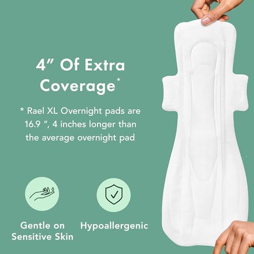 Rael Organic Cotton Cover Pads - Regular Absorbency, Unscented, Ultra Thin Pads with Wings for Women (56 Total)