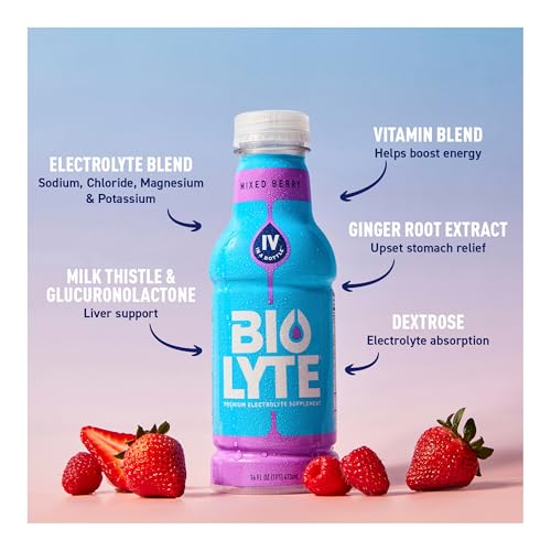 BIOLYTE Electrolyte Drink - Doctor-Formulated Hydration Drink, HSA & FSA Electrolytes Water, Chemotherapy Must Haves for Women & Men, Rehydration IV Liquid in a Bottle - Lemon Lime, 16 Fl Oz (12 Pack)