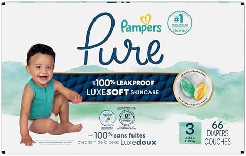 Pampers Pure Protection Baby Diapers, Size 1 (8-14 lbs), 82 Count, Up to 100% Leakproof, Premium Plant-based Skin Protection, Hypoallergenic Soft Diapers