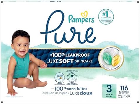 Pampers Pure Protection Baby Diapers, Size 1 (8-14 lbs), 82 Count, Up to 100% Leakproof, Premium Plant-based Skin Protection, Hypoallergenic Soft Diapers