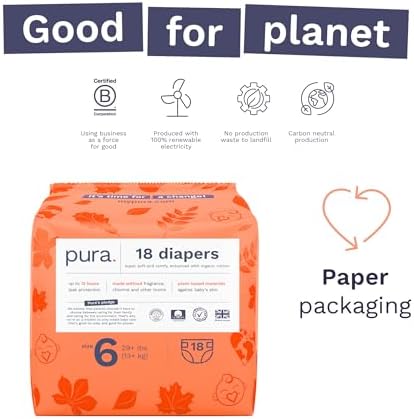 Pura Hypoallergenic Diapers, Size 1 (4-11 lbs), Newborn, Totally Chlorine Free, Wetness Indicator, Suitable for Sensitive Skin, Soft Organic Cotton Comfort, Overnight, 1 Pack of 32 Baby Diapers