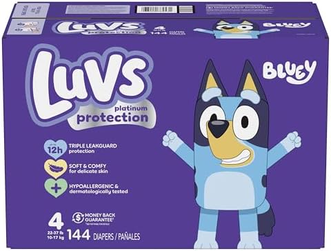 Luvs Size 4 Baby Diapers, Platinum Protection Bluey Diapers for Day & Night, Size 4, 198 Count (Packaging May Vary)