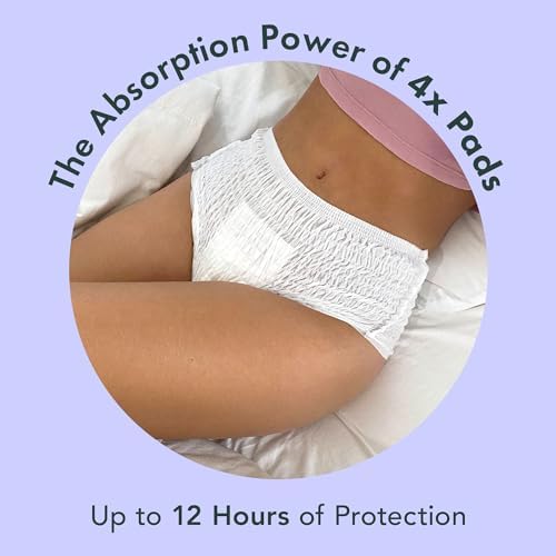 Rael Disposable Underwear for Women, Organic Cotton Cover - Incontinence Pads, Postpartum Essentials, Disposable Underwear, Unscented, Maximum Coverage (Size S-M, 12 Count)
