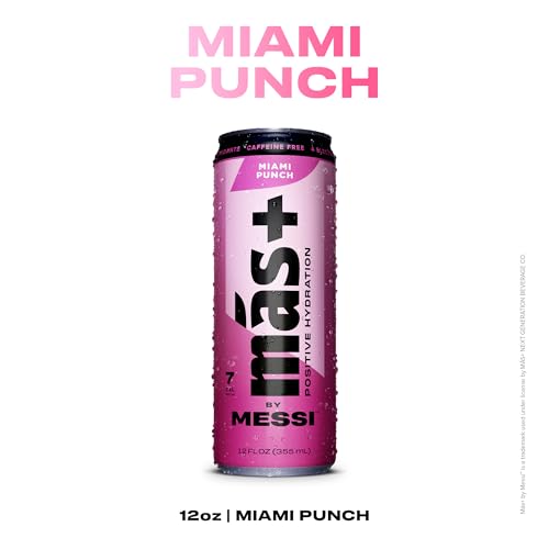 Más+ By Messi 19.2oz Miami Punch Sports Drink & Hydration Beverage, Natural Flavors with Vitamins and Electrolytes, No Artificial Sweeteners or Colors, 12-pack