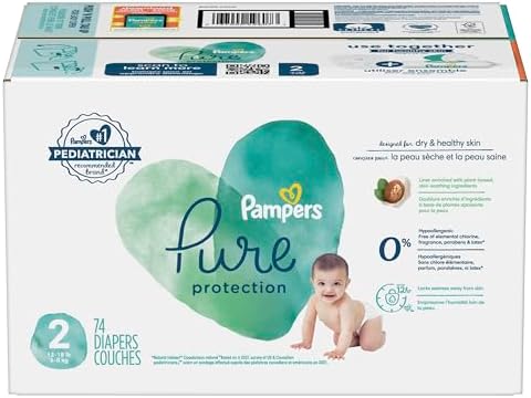 Pampers Pure Protection Baby Diapers, Size 1 (8-14 lbs), 82 Count, Up to 100% Leakproof, Premium Plant-based Skin Protection, Hypoallergenic Soft Diapers