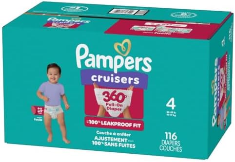 Pampers Diapers - Cruisers 360 - Size 4, 144 Count, Babyproof up to 100% Leakproof Pull-On Diaper