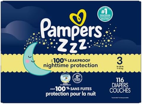 Pampers ZZZ Overnight Diapers, Size 4 (22-37 lbs), 58 Count, Nighttime Protection Disposable Baby Diaper, Night Time Leak and Skin Protection