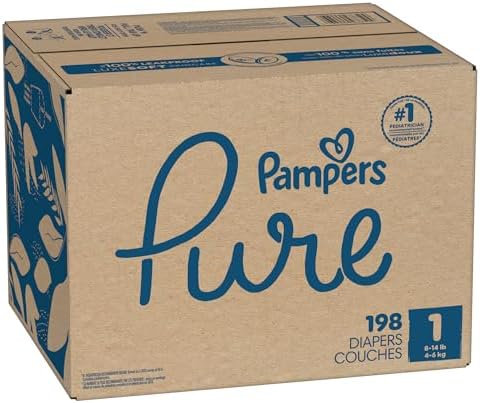 Pampers Pure Protection Baby Diapers, Size 1 (8-14 lbs), 82 Count, Up to 100% Leakproof, Premium Plant-based Skin Protection, Hypoallergenic Soft Diapers
