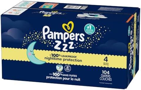 Pampers ZZZ Overnight Diapers, Size 4 (22-37 lbs), 58 Count, Nighttime Protection Disposable Baby Diaper, Night Time Leak and Skin Protection