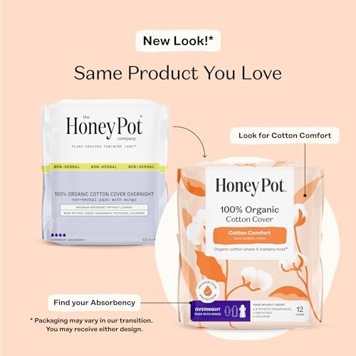 The Honey Pot Company - Sanitary Pads for Women - Non-Herbal Regular Flow w/Wings - Organic Cotton Cover & Ultra-Absorbent Pulp Core - Feminine Care - 20 ct