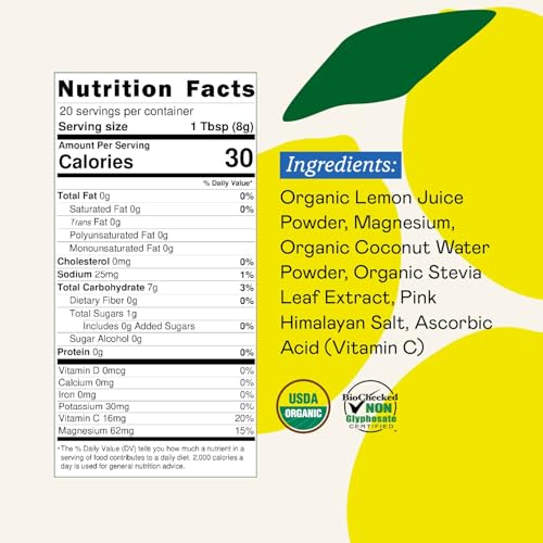 GOODONYA Organic Hydration Electrolyte Drink Mix, Certified Organic Hydration Powder, Non-GMO, Biochecked Glyphosate Free, Low Sugar, Lemonade Flavor, No Artificial Flavors, 42 Servings