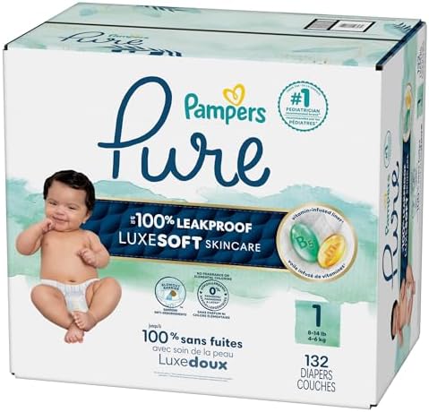 Pampers Pure Protection Baby Diapers, Size 1 (8-14 lbs), 82 Count, Up to 100% Leakproof, Premium Plant-based Skin Protection, Hypoallergenic Soft Diapers