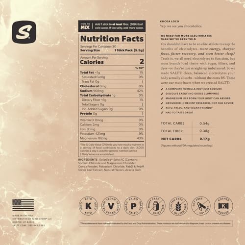 Keto Chow SALTT Electrolytes Powder Packets, Booyah Berry (30 Hydration Packets) - Magnesium, Potassium, Sodium, Trace Minerals - Vegan, Sugar Free, Gluten Free - Travel Essentials - Made in USA