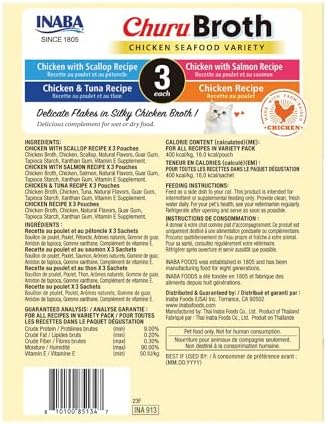 INABA Churu Broth for Cats Senior 10+, Side Dish Pouch, 1.4 Ounces per Pouch, 12 Pouches Total, Chicken & Tuna Recipe