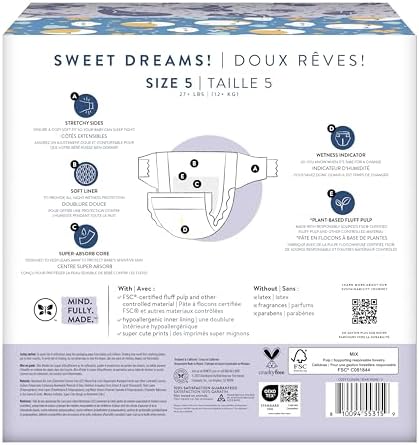 The Honest Company Clean Conscious Overnight Diapers for Sensitive Skin | Hypoallergenic, Fragrance Free | Cozy Cloud + Star Signs | Club Box, Size 6 (35+ lbs), 34 Count