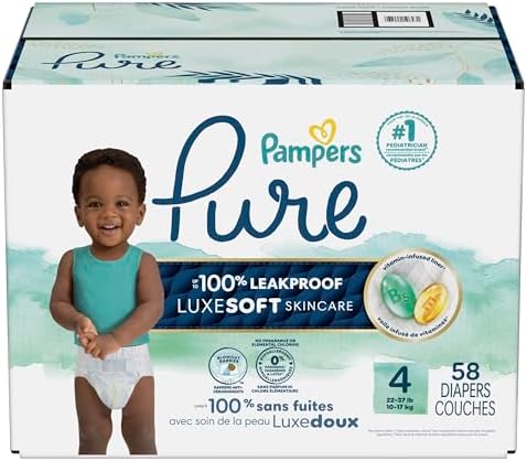 Pampers Pure Protection Baby Diapers, Size 1 (8-14 lbs), 82 Count, Up to 100% Leakproof, Premium Plant-based Skin Protection, Hypoallergenic Soft Diapers