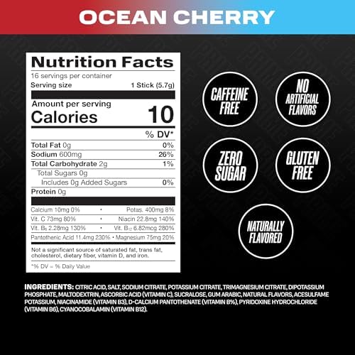 Prime Rapid Rehydration Electrolyte Powder Sticks, Berry Citrus Rush, Sugar Free Hydration Drink Mix with Sodium, Potassium & B Vitamins, Caffeine Free, 16 Count