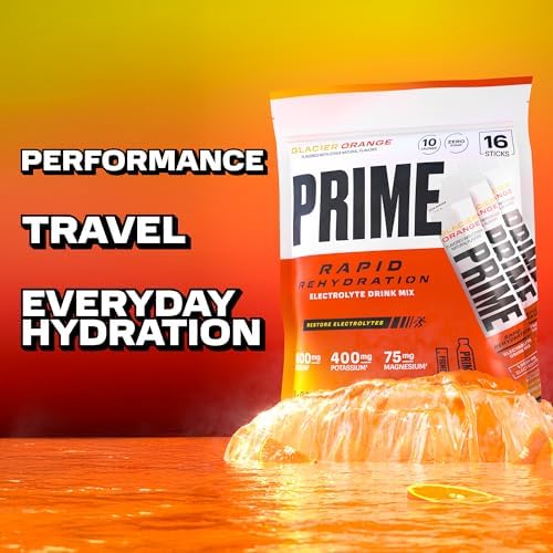 Prime Rapid Rehydration Electrolyte Powder Sticks, Berry Citrus Rush, Sugar Free Hydration Drink Mix with Sodium, Potassium & B Vitamins, Caffeine Free, 16 Count