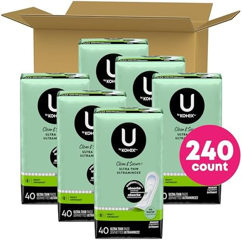 U by Kotex Ultra Thin Pads, Clean & Secure, Heavy Absorbency, 56 Count (Packaging May Vary)