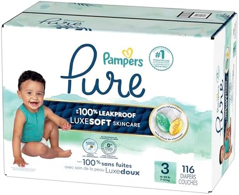 Pampers Pure Protection Baby Diapers, Size 1 (8-14 lbs), 82 Count, Up to 100% Leakproof, Premium Plant-based Skin Protection, Hypoallergenic Soft Diapers