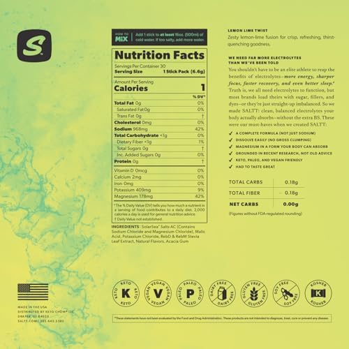 Keto Chow SALTT Electrolytes Powder Packets, Booyah Berry (30 Hydration Packets) - Magnesium, Potassium, Sodium, Trace Minerals - Vegan, Sugar Free, Gluten Free - Travel Essentials - Made in USA