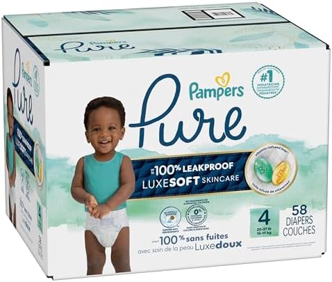 Pampers Pure Protection Baby Diapers, Size 1 (8-14 lbs), 82 Count, Up to 100% Leakproof, Premium Plant-based Skin Protection, Hypoallergenic Soft Diapers