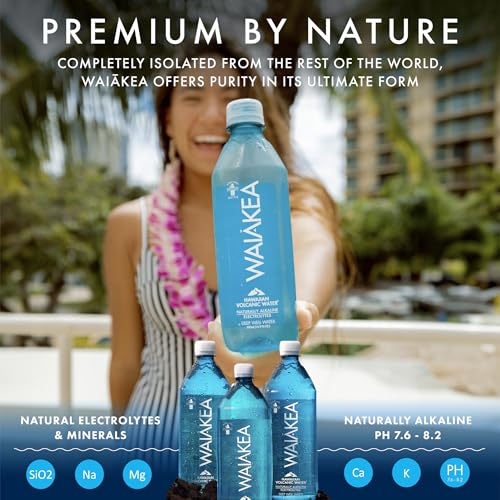 Waiākea - Hawaiian Volcanic Water - Naturally Alkaline Water - pH Range 7.6 to 8.2 - All Natural Minerals & Electrolytes - 100% Recycled Water Bottles - Bottled Water 15 Pack - 23.7 Fl Oz, 700 mL