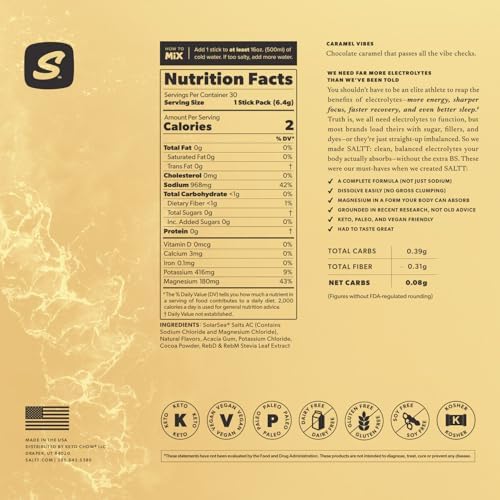 Keto Chow SALTT Electrolytes Powder Packets, Booyah Berry (30 Hydration Packets) - Magnesium, Potassium, Sodium, Trace Minerals - Vegan, Sugar Free, Gluten Free - Travel Essentials - Made in USA