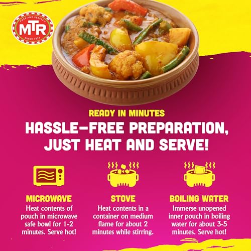 MTR - Shahi Paneer - Mild Tomato Gravy with Cottage Cheese - Authentic Indian Flavors - Flavorful, Easy, Ready-to-Eat Meal - Experience the Richness of Paneer in a Hearty Tomato Curry (Pack of 6)