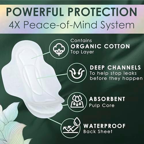 L. Ultra Thin Pads for Women, Overnight Absorbency, Organic Cotton Top Layer, Unscented Pads with Wings, 96 Count (4 Packs of 24)