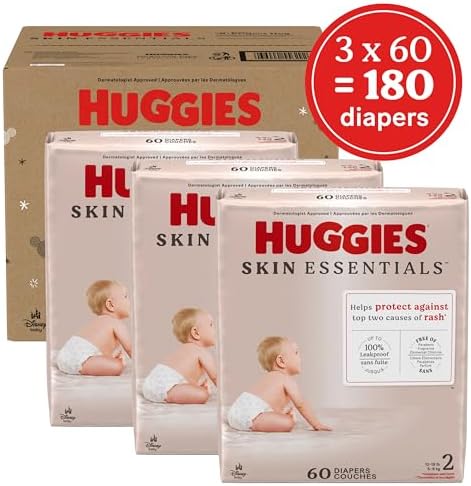 Huggies Size 2 Diapers, Skin Essentials Baby Diapers, Size 2 (12-18 lbs), 74 Count, Packaging May Vary