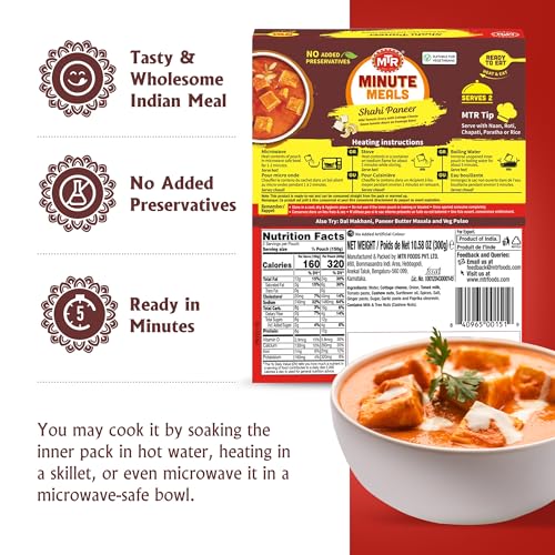 MTR - Shahi Paneer - Mild Tomato Gravy with Cottage Cheese - Authentic Indian Flavors - Flavorful, Easy, Ready-to-Eat Meal - Experience the Richness of Paneer in a Hearty Tomato Curry (Pack of 6)