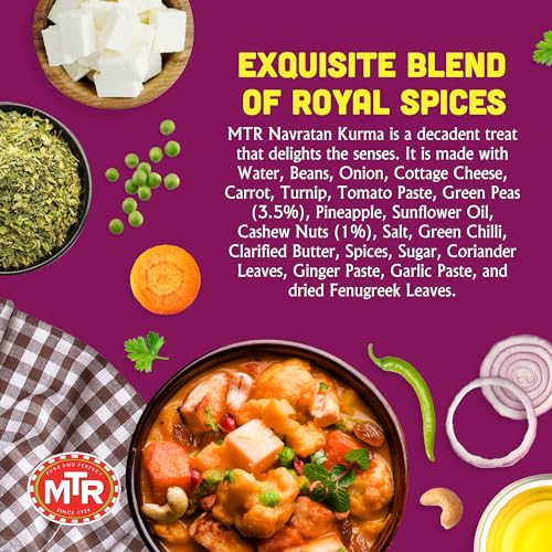 MTR - Shahi Paneer - Mild Tomato Gravy with Cottage Cheese - Authentic Indian Flavors - Flavorful, Easy, Ready-to-Eat Meal - Experience the Richness of Paneer in a Hearty Tomato Curry (Pack of 6)