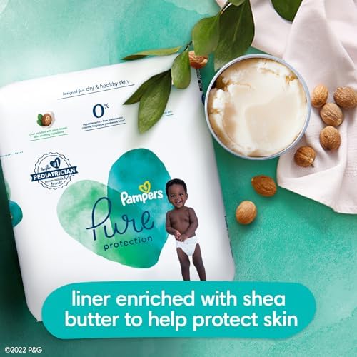 Pampers Pure Protection Baby Diapers, Size 1 (8-14 lbs), 82 Count, Up to 100% Leakproof, Premium Plant-based Skin Protection, Hypoallergenic Soft Diapers