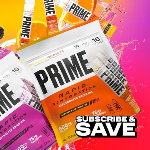 Prime Rapid Rehydration Electrolyte Powder Sticks, Berry Citrus Rush, Sugar Free Hydration Drink Mix with Sodium, Potassium & B Vitamins, Caffeine Free, 16 Count