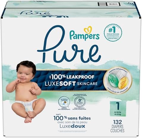 Pampers Pure Protection Baby Diapers, Size 1 (8-14 lbs), 82 Count, Up to 100% Leakproof, Premium Plant-based Skin Protection, Hypoallergenic Soft Diapers