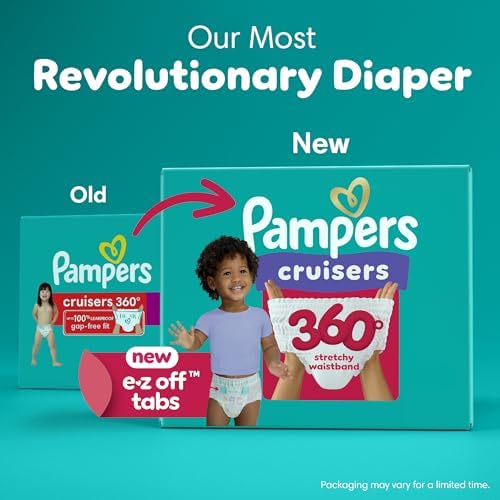 Pampers Diapers - Cruisers 360 - Size 4, 144 Count, Babyproof up to 100% Leakproof Pull-On Diaper