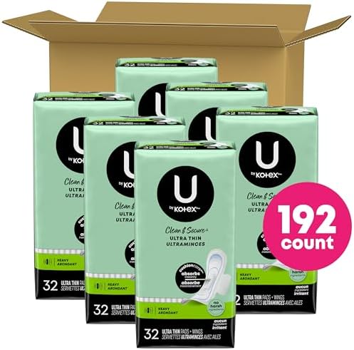 U by Kotex Ultra Thin Pads, Clean & Secure, Heavy Absorbency, 56 Count (Packaging May Vary)