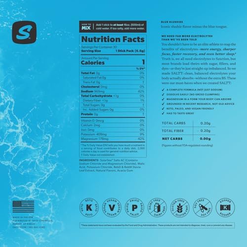 Keto Chow SALTT Electrolytes Powder Packets, Booyah Berry (30 Hydration Packets) - Magnesium, Potassium, Sodium, Trace Minerals - Vegan, Sugar Free, Gluten Free - Travel Essentials - Made in USA