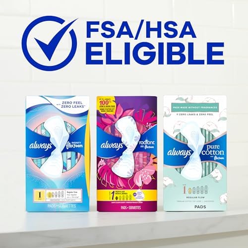 Always Radiant Feminine Pads for Women, Flexfoam Pads with Wings, Size 2, Heavy Absorbency, Lightly Scented, 78 Count (3 Packs of 26)
