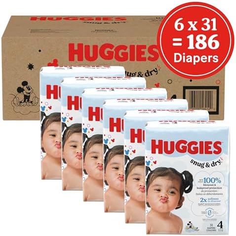 Huggies Size 1 Diapers, Snug & Dry Newborn Diapers, Size 1 (8-14 lbs), 128 Count, Packaging May Vary