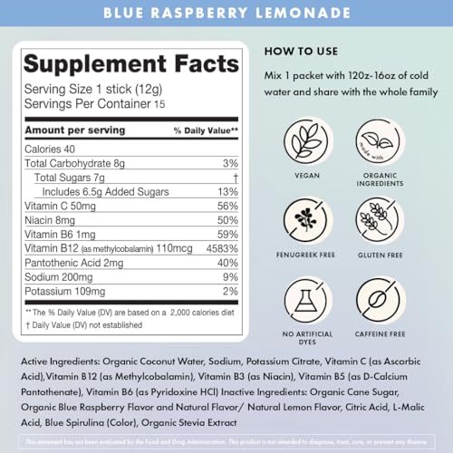 Boobie Hydromom Superfood Electrolyte Drink Mix, Blue Raspberry Lemonade | Refreshing Energy & Hydration Boost for Mamas | On-The-Go & Travel Essentials for Pregnancy, Lactation, & Beyond, 15 Packets